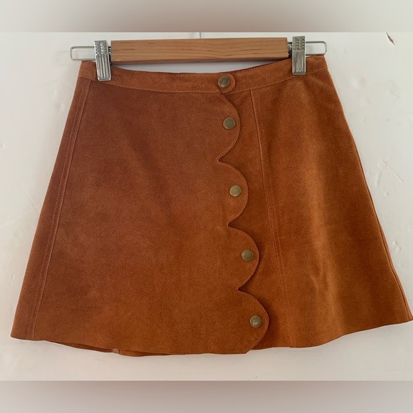 Free People Leather Scallop Mini Skirt Size 4 - Picture 3 of 7